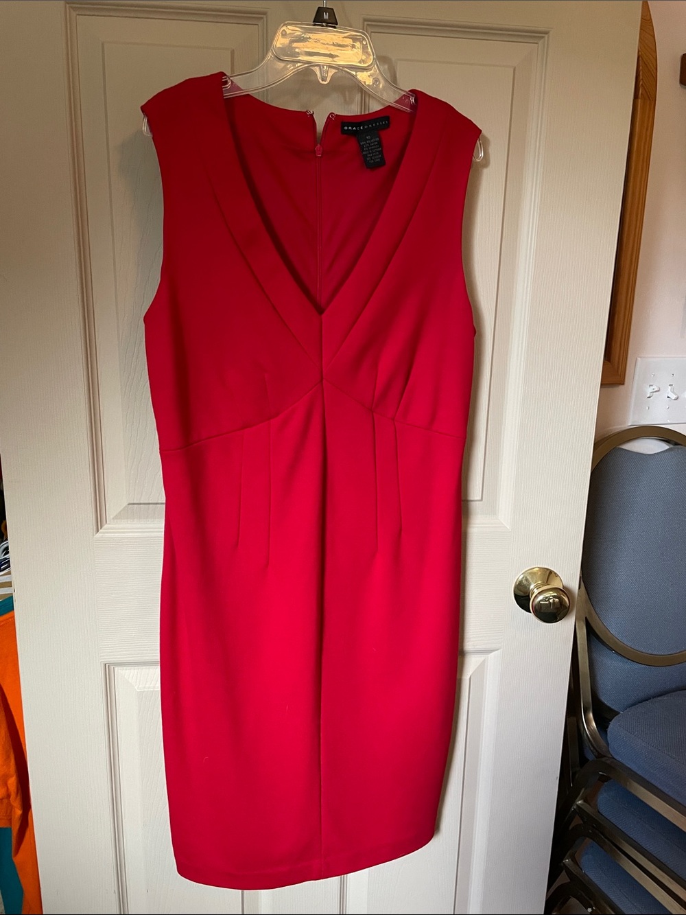 Grace Red Sleeveless V-Neck Midi Sheath Dress